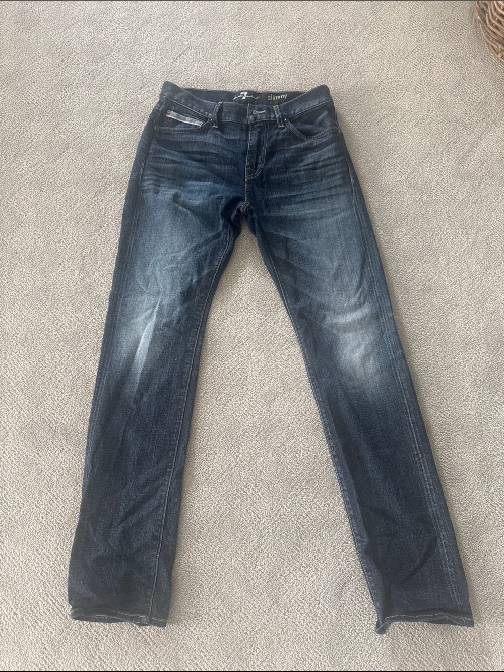 7 For All Mankind Men's Slim Straight Jeans in Dark Blue Wash